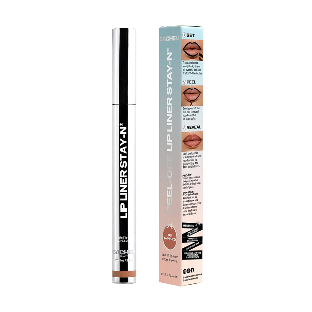 Sacheu Lip Liner STAY-N Peel Off Lip Stain — Long Lasting Waterproof Lip Tint with Hyaluronic Acid & Vitamin E — Transfer Proof Matte Finish, Vegan & Cruelty-Free (p-INKED)